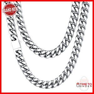 Stainless Steel Cuban Link Chain Necklace, 5-14mm Width, 18-30 Inch Length